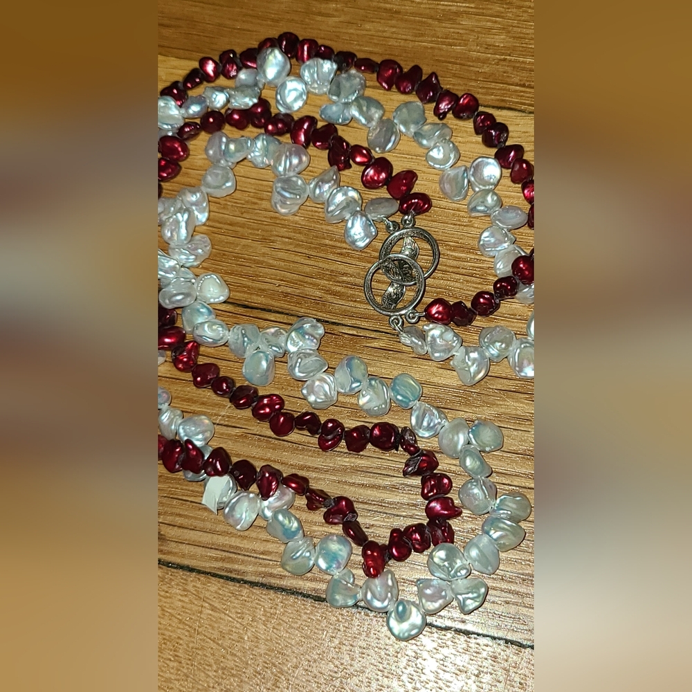 Sterling Clasp Fresh Water Pearls and Burgundy Dyed Pearls?